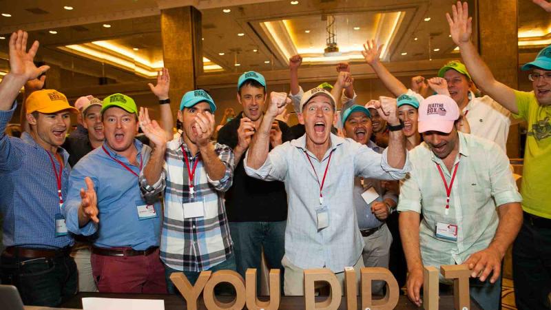 People celebrating after finishing team building program Beat the box