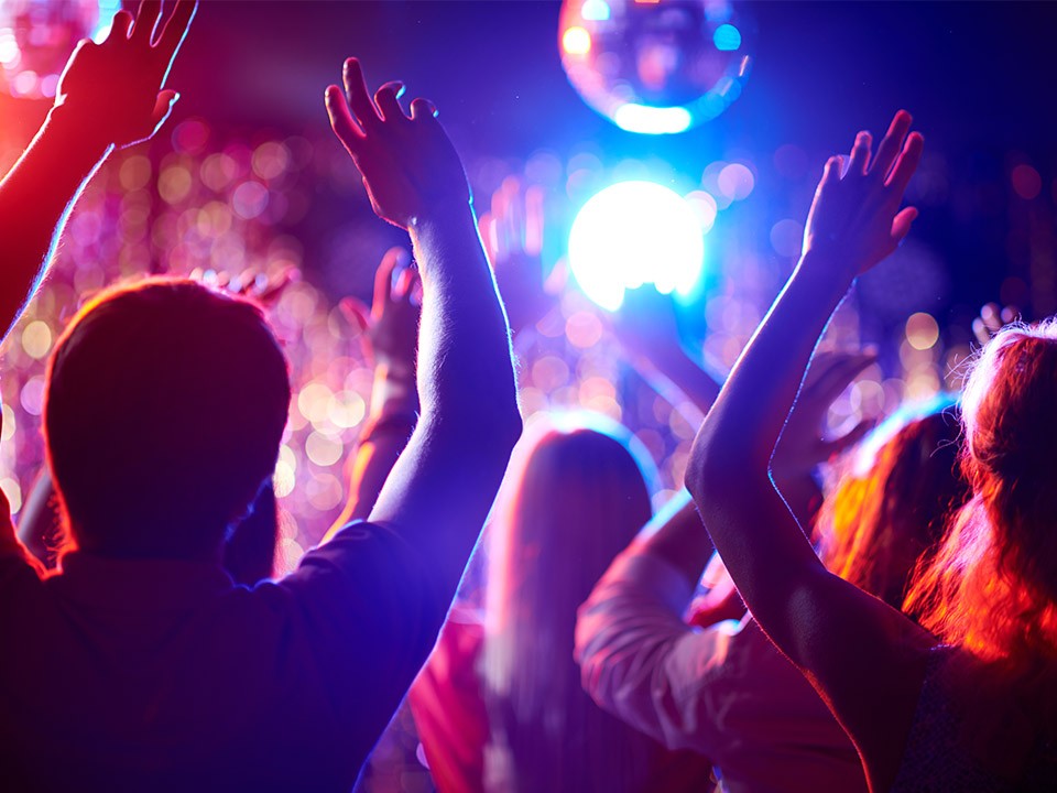 A loud party with lots of lights