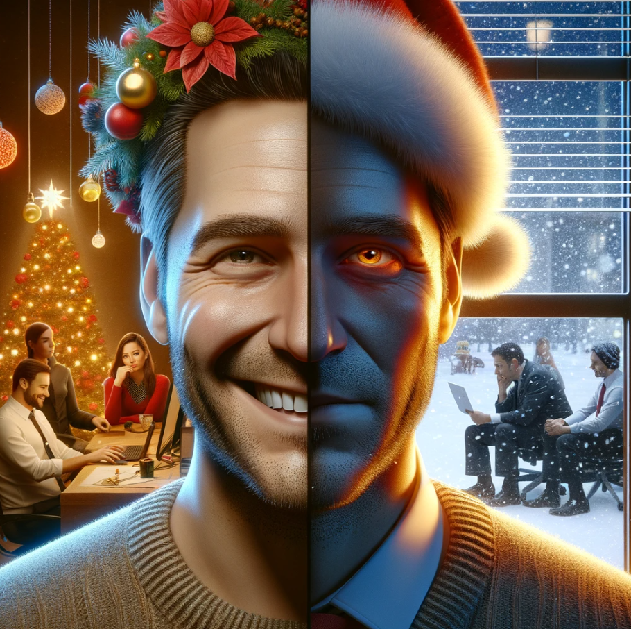 Man being happy because he gets lots of compliments in december