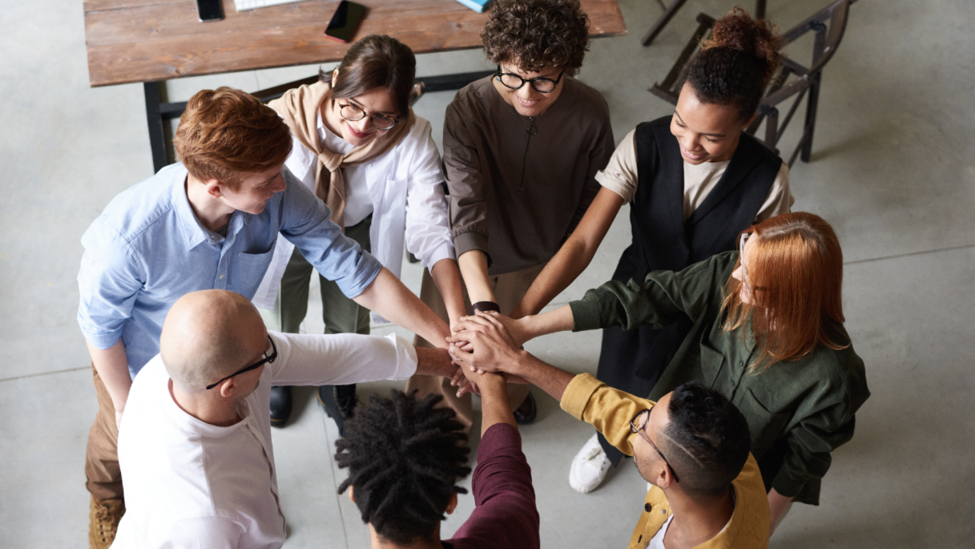Group of young people working together