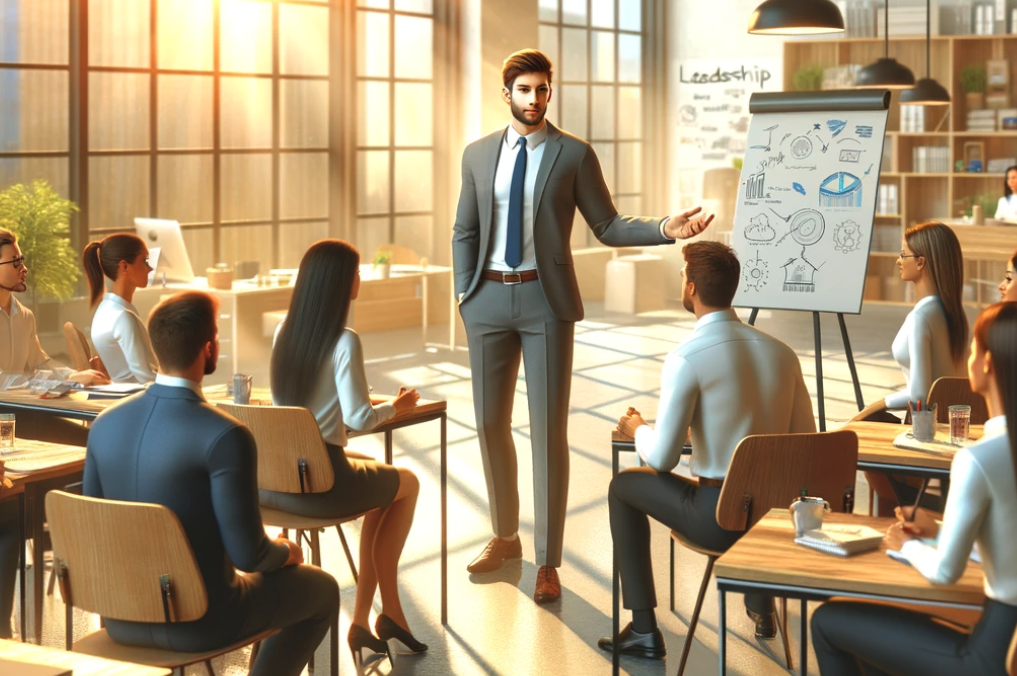 Man giving a team building presentation